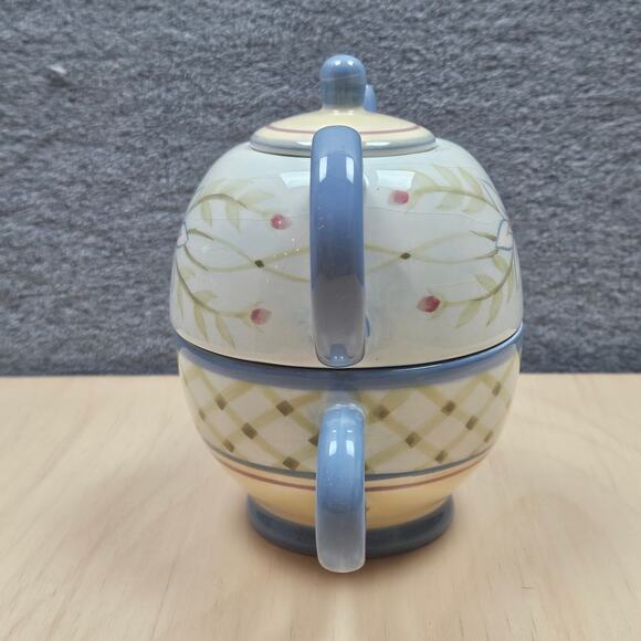 Tea for One Teapot and Cup Cottage Core Tea Pot Small Blue Teapot Gift Tea Party - Picture 4 of 11